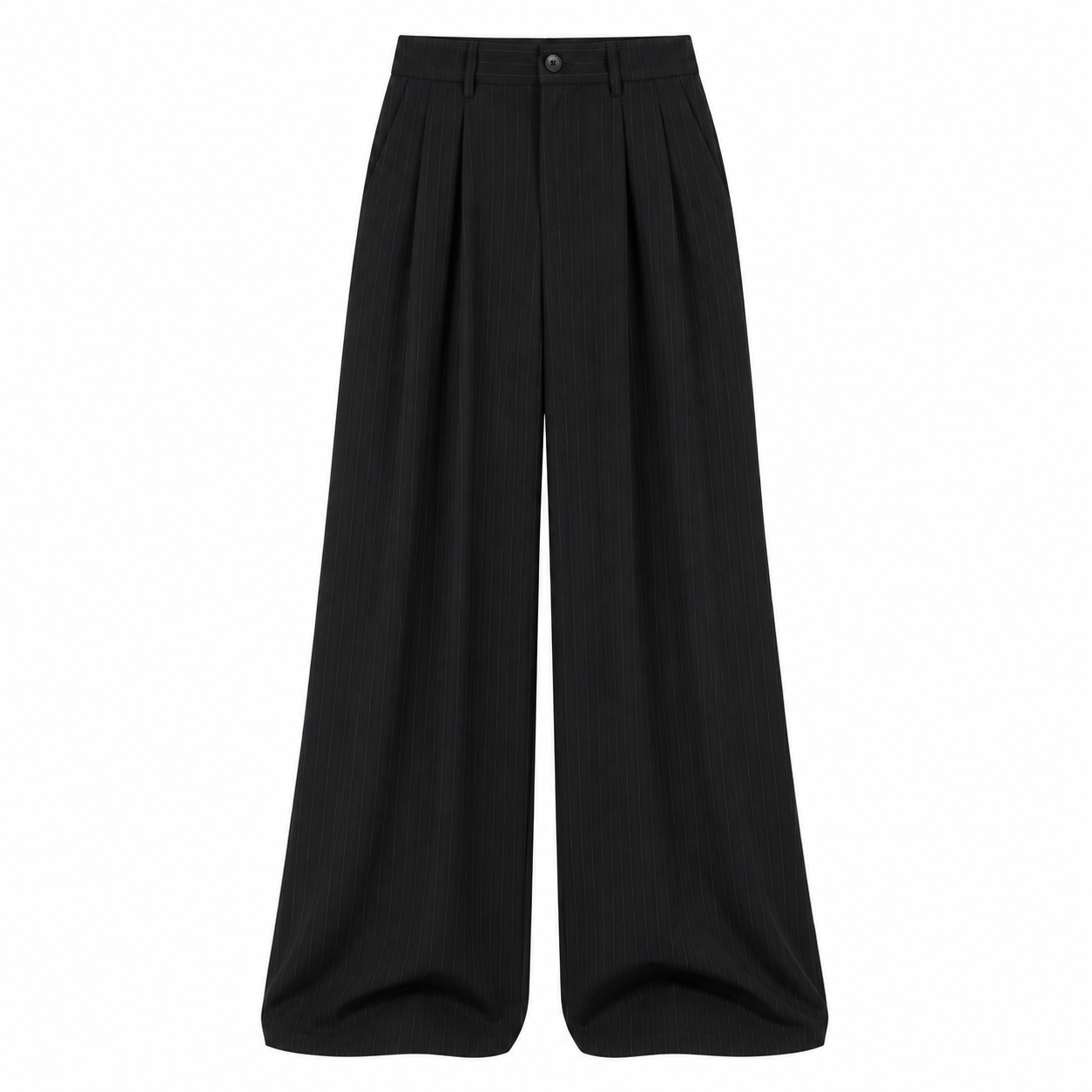 SZN Pinstripe Wide-Leg Pants - Black & White Pinstripe - Front