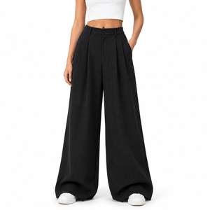 SZN Pinstripe Wide-Leg Pants - Black & White Pinstripe - Model