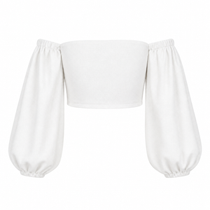 SZN Linen Off-Shoulder Puff Top - White - Back