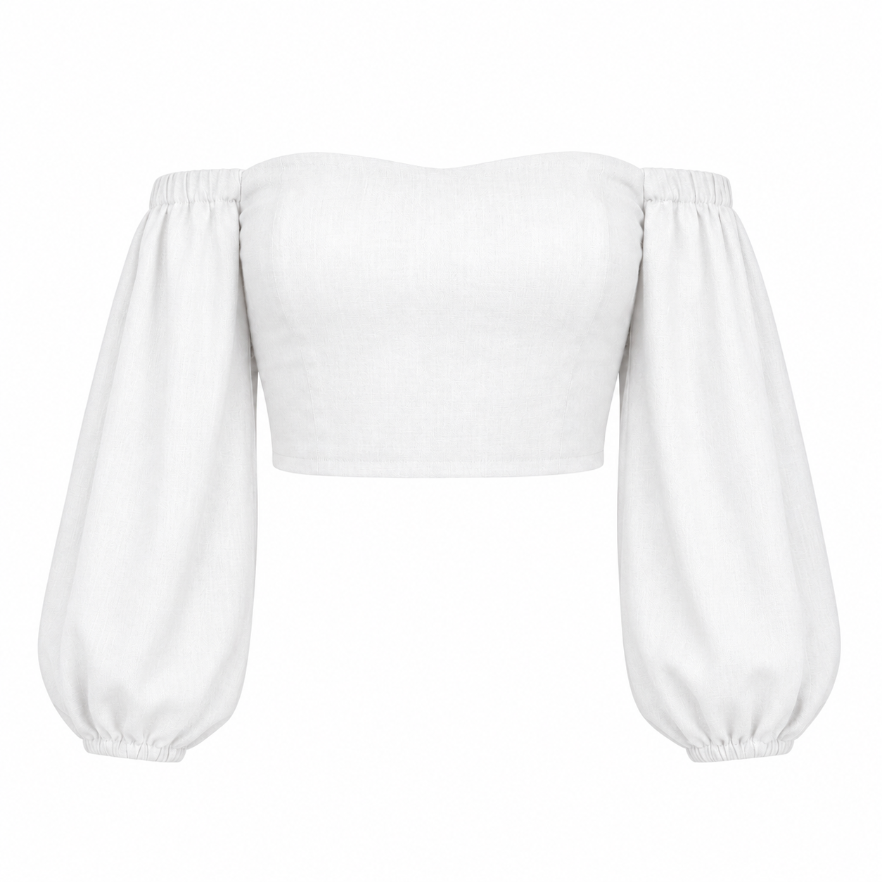 SZN Linen Off-Shoulder Puff Top - White - Front