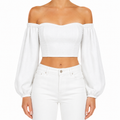 SZN Linen Off-Shoulder Puff Top - White - Model