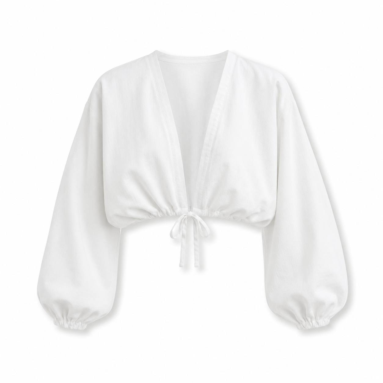 SZN Linen Tie-Front Crop Top - White - Front