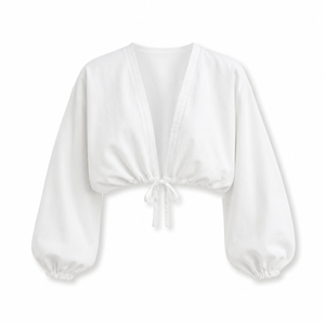 SZN Linen Tie-Front Crop Top - White - Front